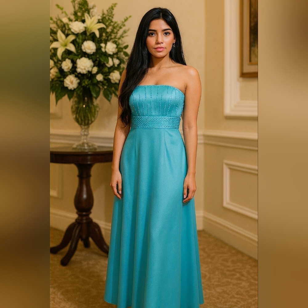 Source Unknown Strapless Teal Dress